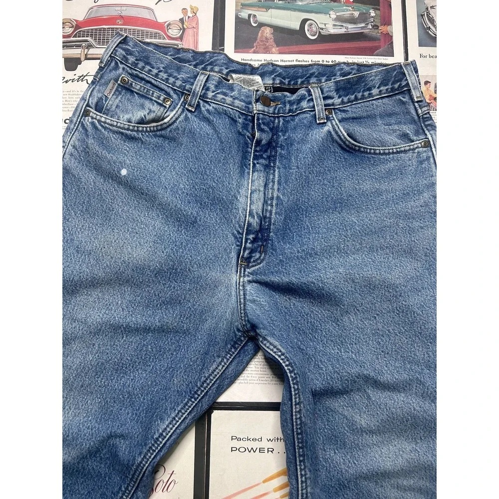 Vintage Carhartt B155 DST Fleece Lined Jeans Men's 38x32 Blue  Workwear